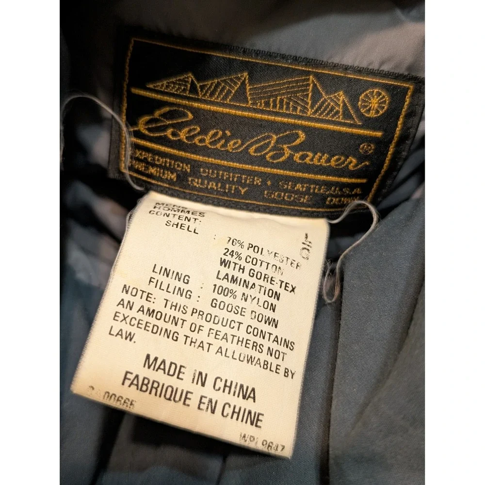 Vintage Eddie Bauer Gore-Tex Goose Down Expedition Parka Jacket Blue Gray Mens L